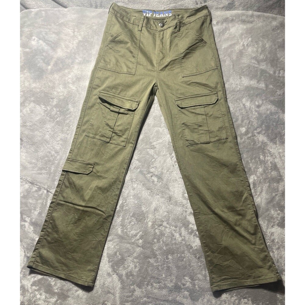 VIP Jeans Cargo Pants Women's 15/32 Olive Green Wide Leg High Rise Utility
